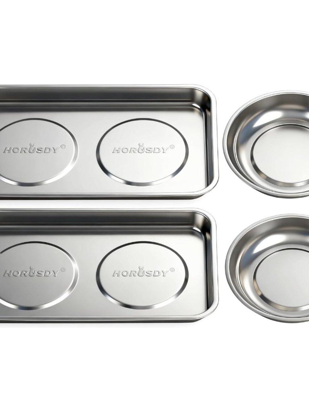 4-Piece Large Magnetic Parts Tray Set, Stainless Steel Heavy Duty 9.5" W x 5.5''